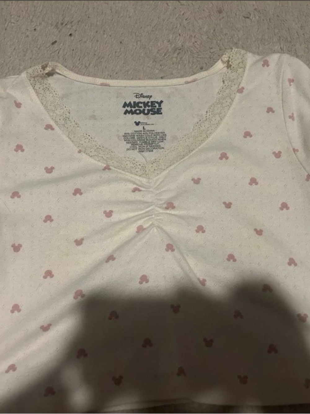 Disney White Tee with Pink Mickey Head Pattern